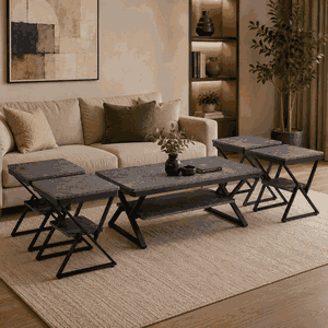 طقم طاولات خشب MDF و معدن، 5 قطع - رمادى اسود product image