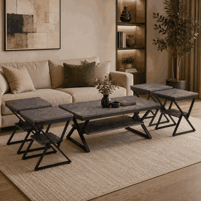 طقم طاولات خشب MDF و معدن، 5 قطع - رمادى اسود product image 1