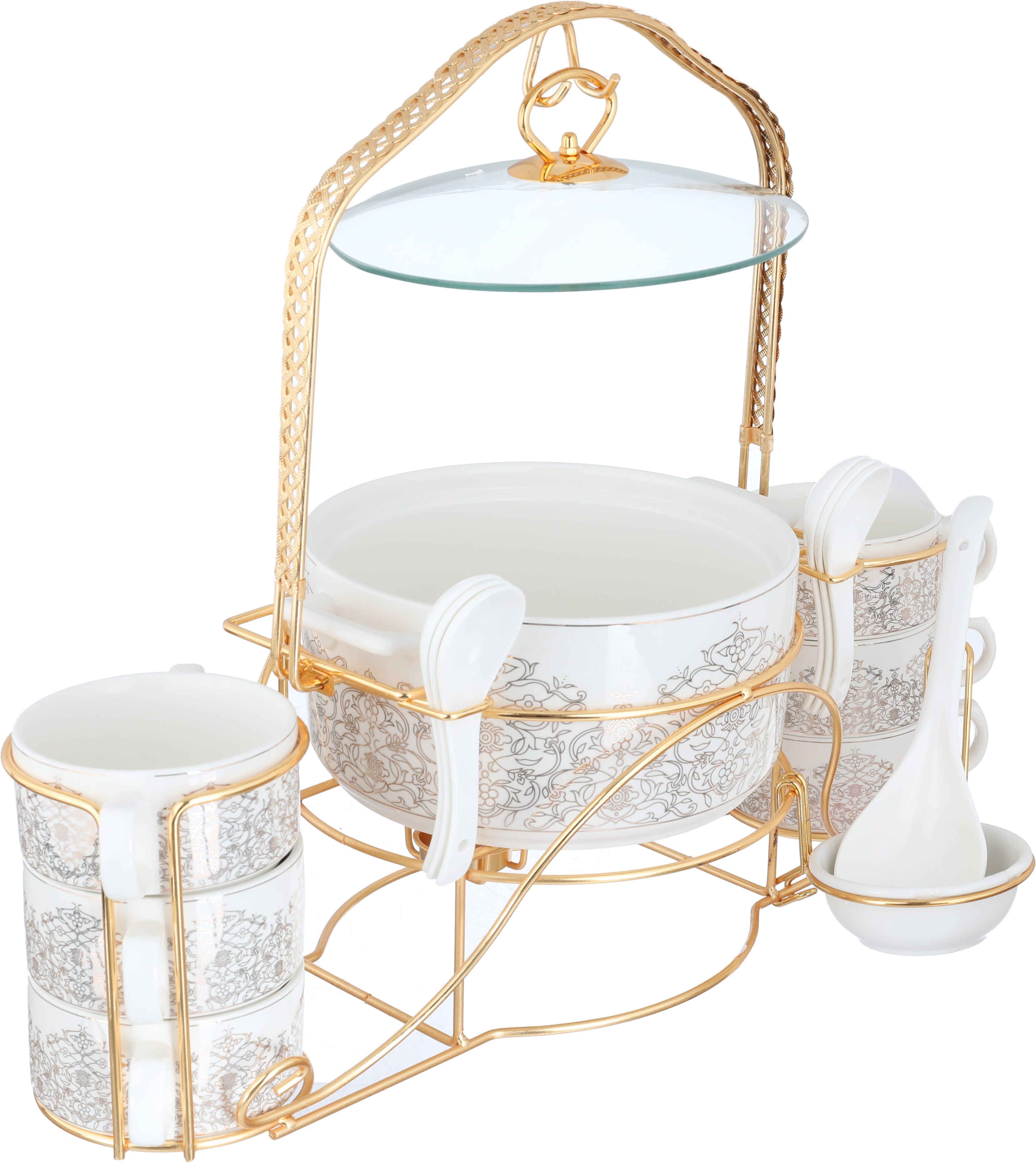 Al Saif Gallery porcelain soup set, with golden stand, 18 pieces - white product image 5