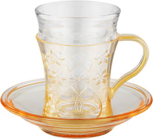 طقم بيالات شاي بصحون زجاج نوارة السيف بلص، 6 قطع - شفاف برتقالي product image 2