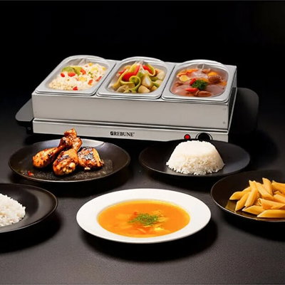 سخان بوفيه كهربائي ريبون، 300 واط، 7.5 لتر، ثلاث حاويات - فضي product image 4