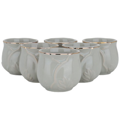 طقم فناجين قهوة عربي بورسلان السيف غاليري، 6 قطع - اخضر فاتح ذهبي product image 1