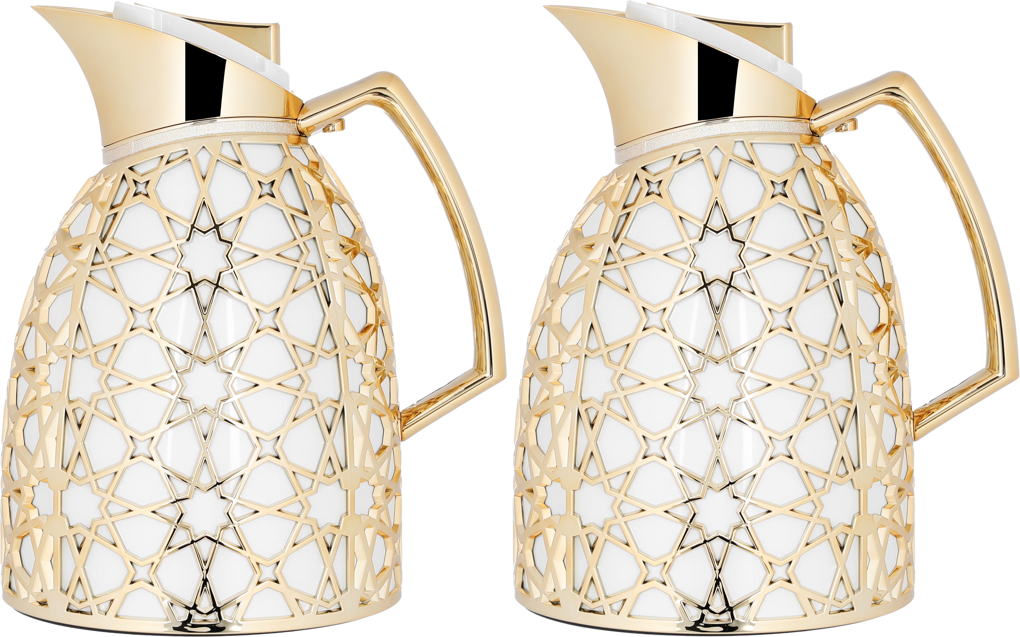 Al Saif Gallery Andalusia thermos set, 0.75/1 liter, Islamic pattern, glass inner case, plastic outer case - white and gold product image
