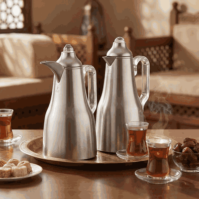 Al Saif Gallery Abq Thermos Set, 1/0.7 Liter, Glass Inner Material, 3 Pieces, Tofriya, Transparent Handle - Transparent Silver product image 8