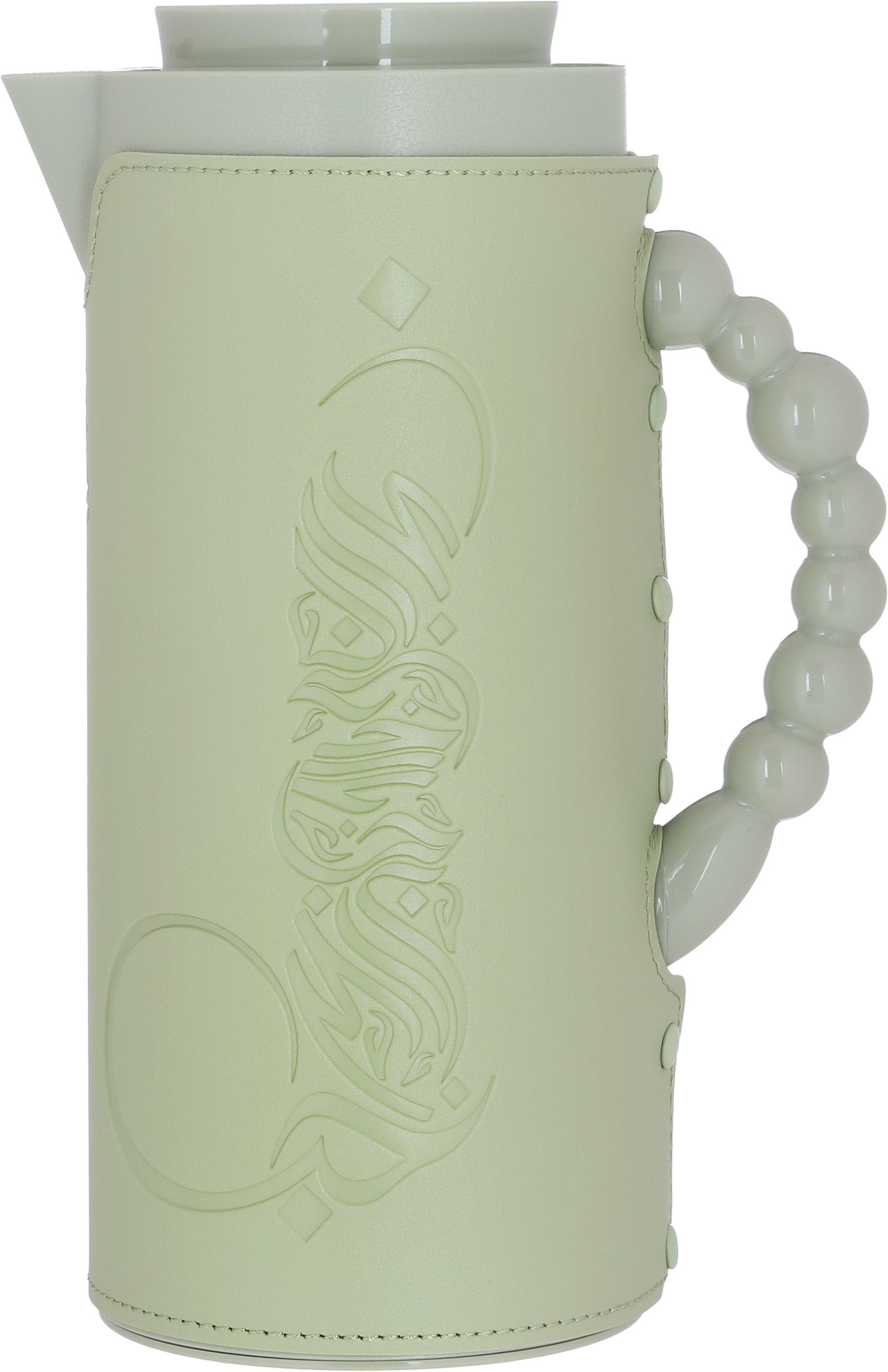 Al Saif Gallery Royal 7 glass thermos, 1 liter, with leather cover, glass inner case, plastic outer body - green product image 1