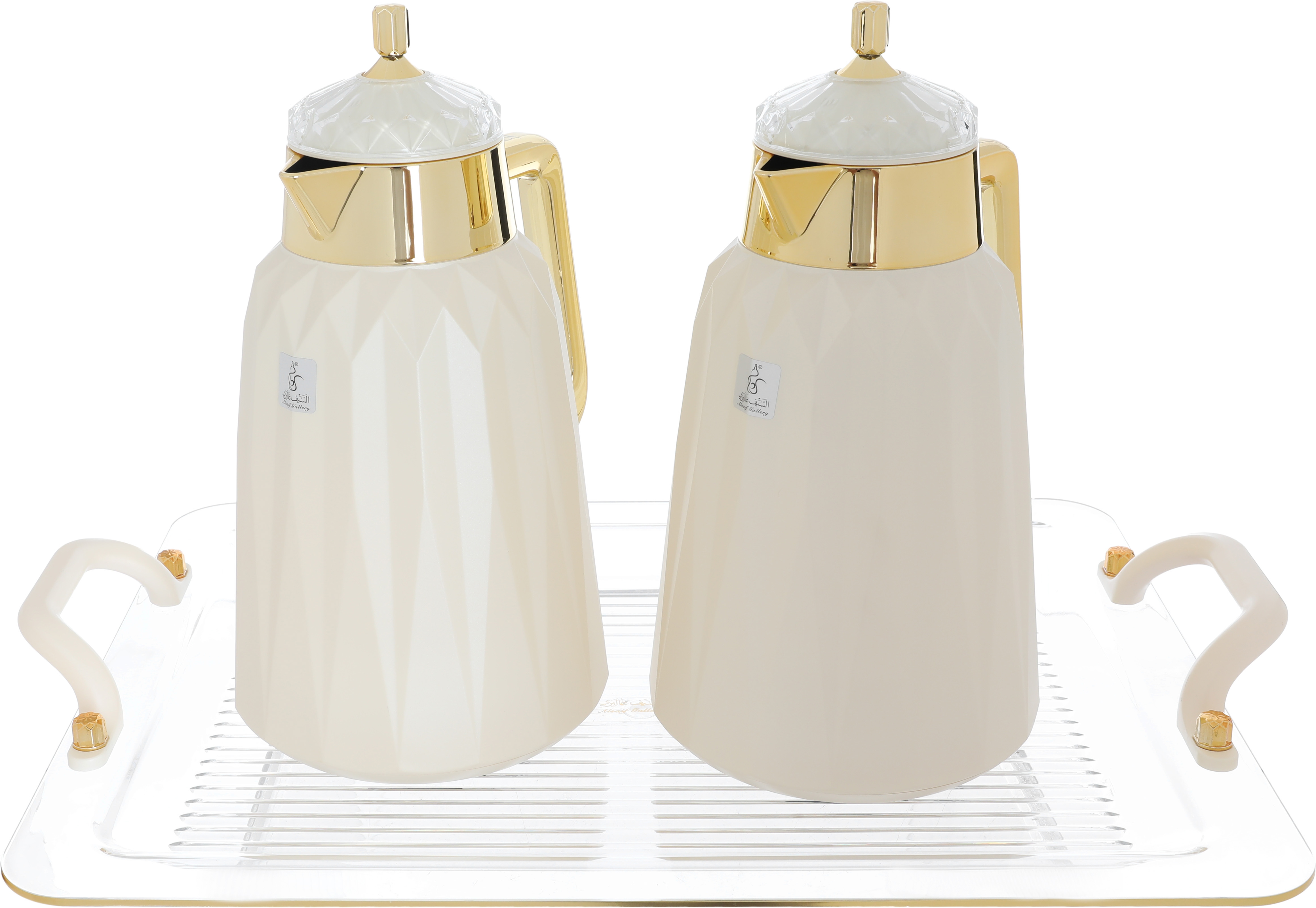 Al Saif Gallery Lamia thermos set, 1 liter, 3 pieces, tofariya, thermal glass inner shell, plastic outer shell - pearl gold product image 1