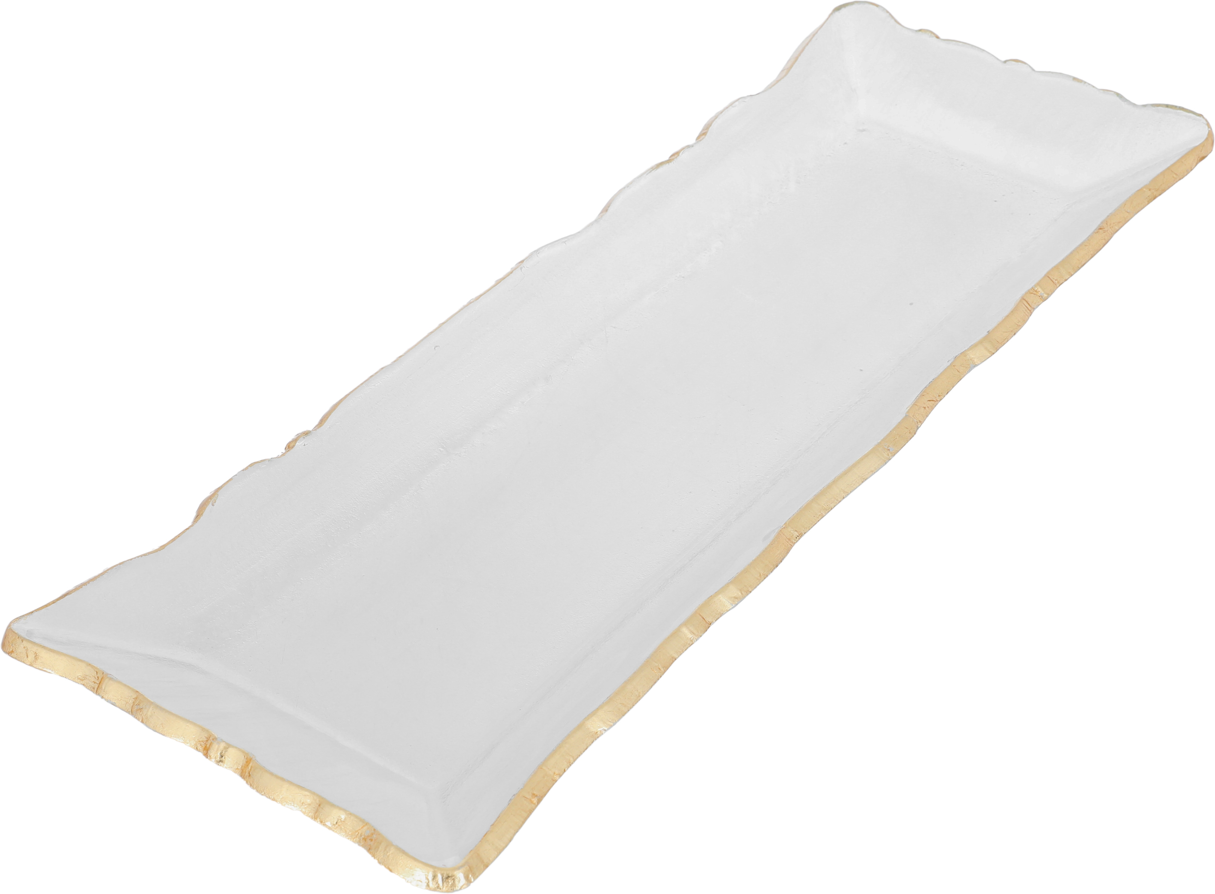 Al Saif Gallery glass dessert dish, 50 x 18 x 3 cm, rectangle, gold rim, large - clear product image