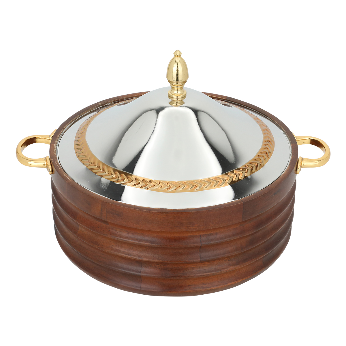 حافظة استيل + خشب بيد ذهبي السيف غاليري، 3.5 لتر، دائري - بني product image 1
