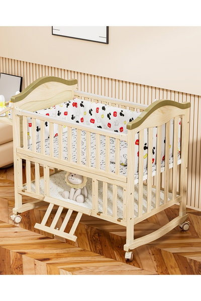 سرير اطفال قابل للتعديل فان مومنت، 100×55×98 سم، عجلات دوارة - خشبي product image 5
