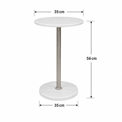 طاولة خدمة مفرد رخام، 56×35×3 سم، قاعدة رخام دائرية، رافعة معدن - فضي أبيض product image 3