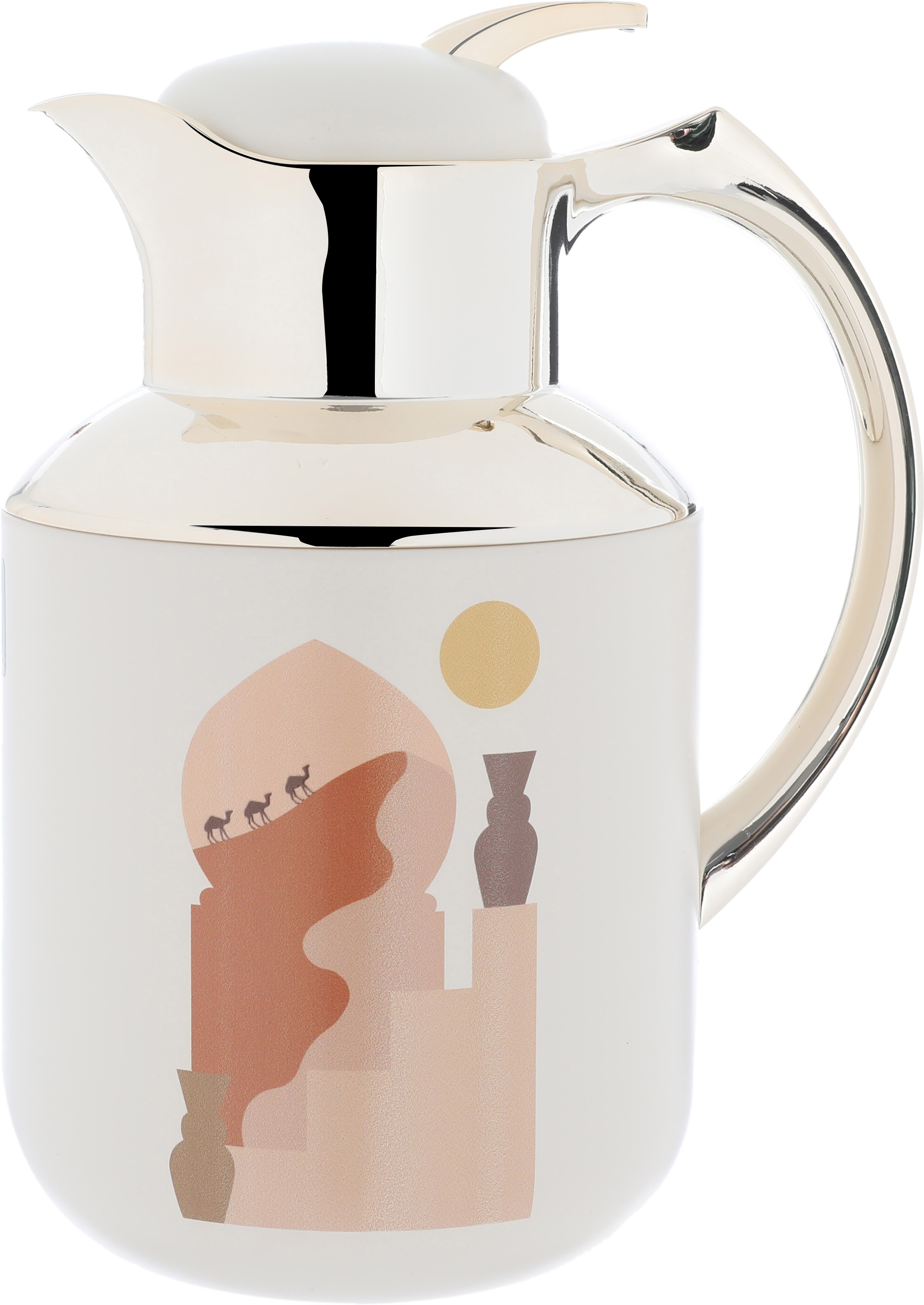 Al Saif Gallery Florya Pro thermos set, 1/0.5 liter, minaret pattern, thermal glass inner shell, steel outer shell - beige product image 4