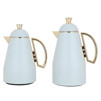 Al Saif Gallery Ruwayda thermos set, 1/0.7 liter, golden handle, two pieces, thermal glass inner case, steel outer case - light gray product image 2