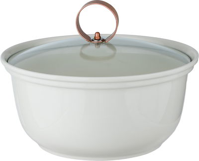 Al Saif Gallery Porcelain Food Warmer, 10 inches, 40x23x21 cm, Steel Base, Glass Lid, Round - White Brown product image 6