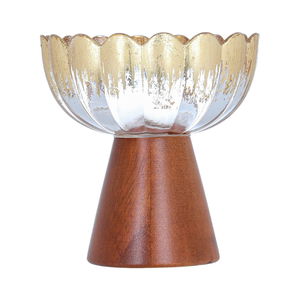 ستاند تقديم حلا زجاج السيف غاليري، 13.5×13×13 سم، بقاعدة خشبي - ذهبي product image