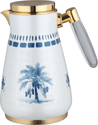 طقم ترامس الواحة السيف غاليري، 0.75 / 1 لتر، 2 قطعة، حافظة داخلية زجاج، هيكل خارجي أستيل، ضغاط، يد شفاف - أبيض لؤلؤي أزرق product image 2