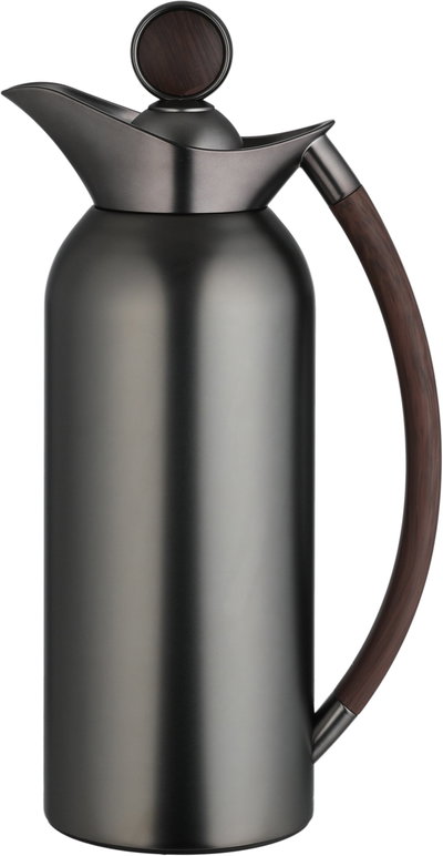 Al Saif Gallery 2-piece 1/2 liter thermos set, tempered glass inner container, wooden handle, pusher - black wood product image 6