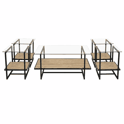طقم طاولات خشب MDF و معدن، 5 قطع - بنى product image 3