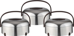 Al Saif Gallery Stainless Steel Food Container Set, 3 Pieces, Wooden Handle - Silver Black product image