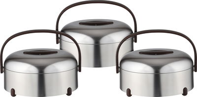 Al Saif Gallery Stainless Steel Food Container Set, 3 Pieces, Wooden Handle - Silver Black product image 1