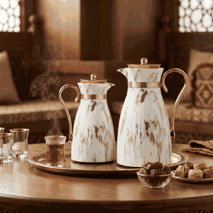 طقم ترامس دانة السيف غاليري، 1/0.7 لتر، بيد ذهبي، قطعتين، حافظة داخلية زجاج حراري - أبيض product image 2