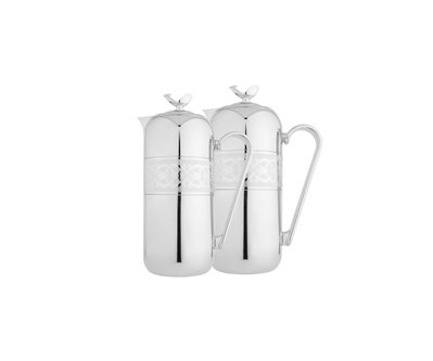 Al Saif Aura thermos set, 1/1 liter, 2 pieces, thermal glass inner container, stainless steel outer shell - silver product image 1