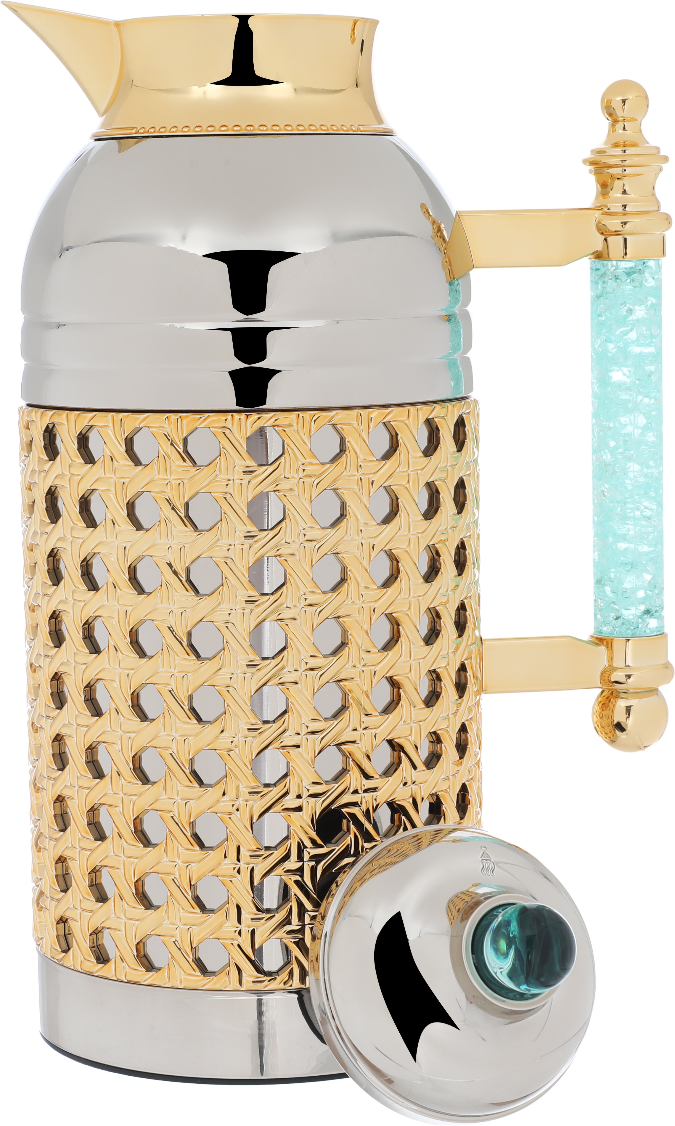 Al Saif Gallery Sarah thermos set, 1 liter, crystal handle, thermal glass inner case, steel outer case - silver product image 5