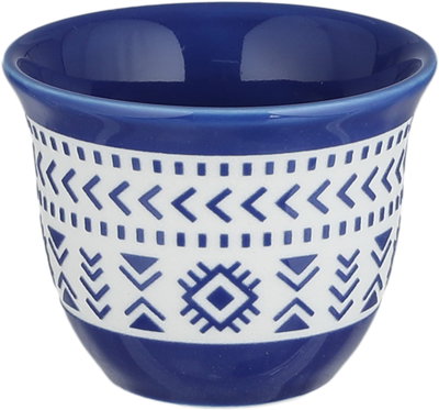 طقم فناجين قهوة عربي سعودي بورسلان السيف غاليري، 6 قطع، زخارف فنية - أبيض أزرق product image 2