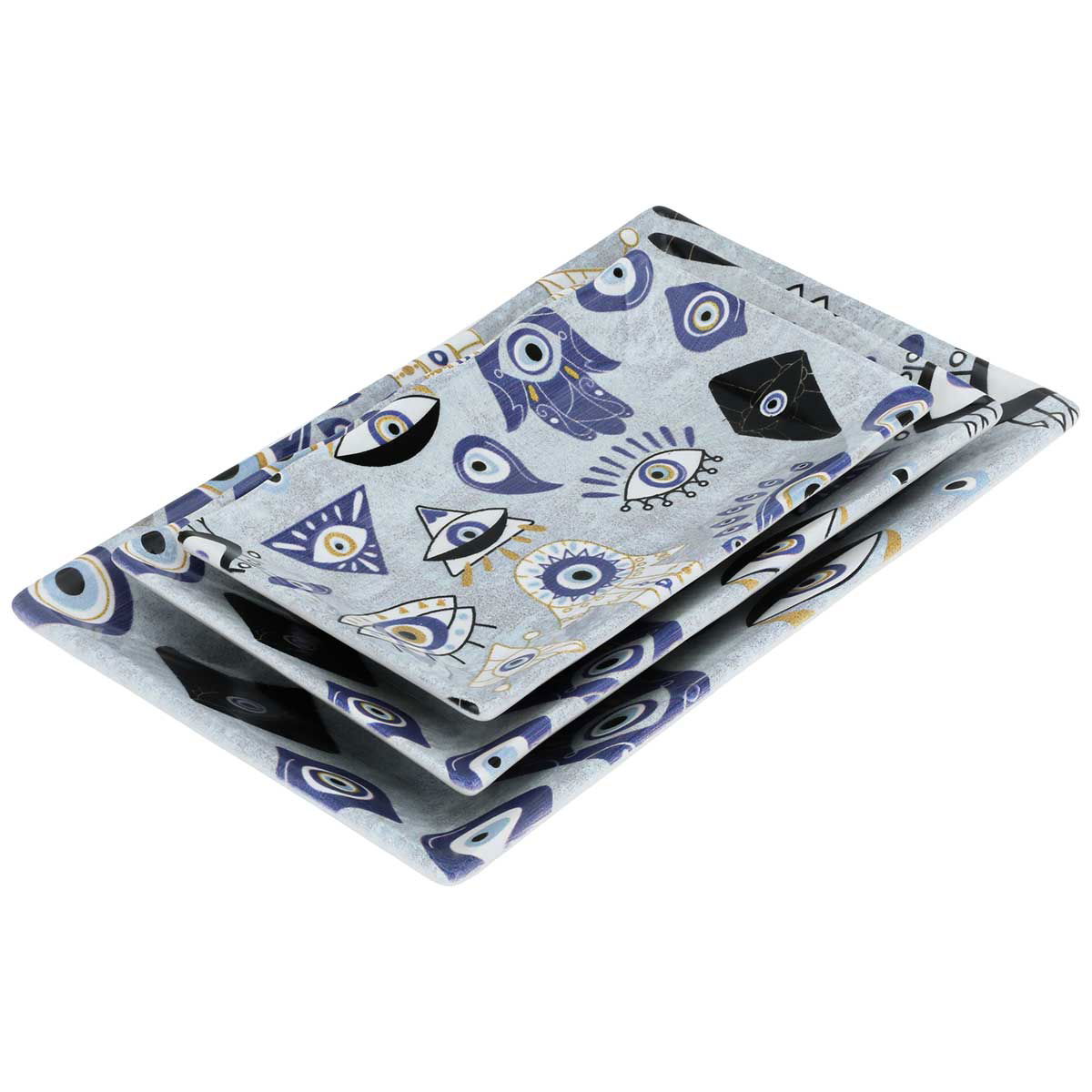 Al Saif Gallery porcelain serving plate set, rectangular, 3 pieces - blue eye pattern product image