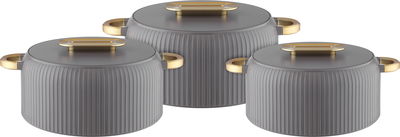 طقم حافظة طعام بلاستيك السيف غاليري، خامة داخلية ستاينلس استيل، يد ذهبي، 3 قطع، دائري - بيج غامق product image 1