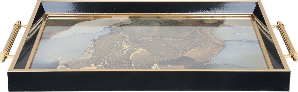 Tofaria Al Saif Gallery glass, 30 x 47 cm, rectangle, golden-brown marble pattern, handle - black product image 1