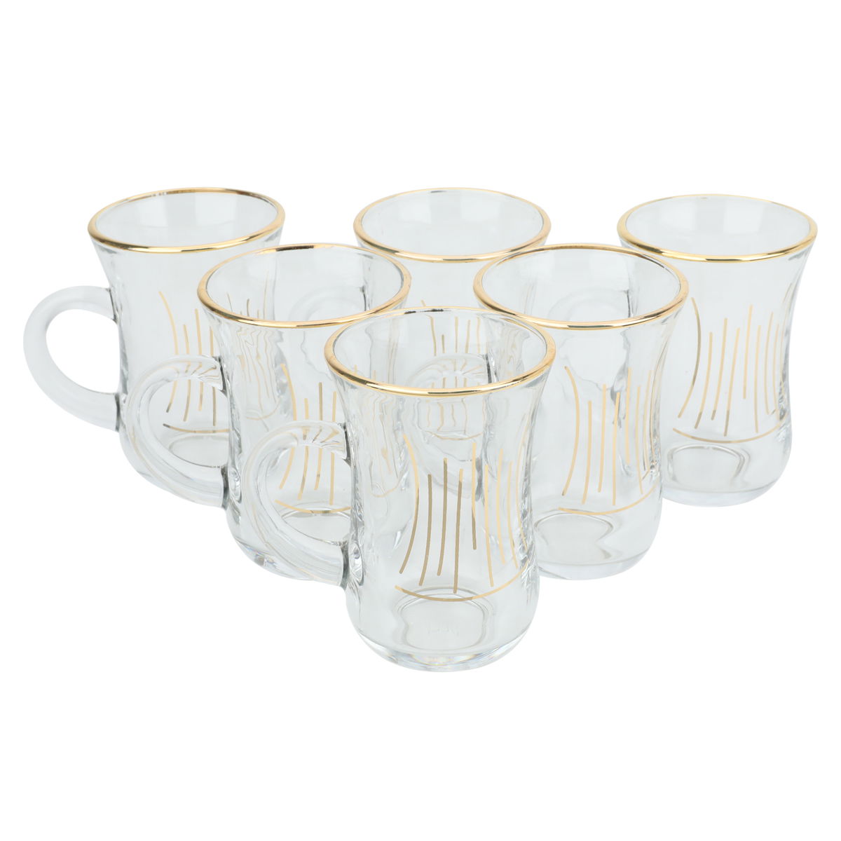 Alsaif Gallery Kayan Glass Tea Bialat Set, with golden pattern, 6 pieces - transparent product image
