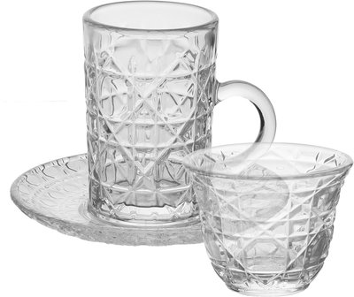 طقم تقديم بيالات وفناجين زجاج السيف غاليري، 11.5 سم، 18 قطعة، صحون - شفاف product image 1