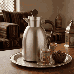 Al Saif Gallery Stainless Steel Yarn Thermos, 0.7 Liter, Glass Inner Container, Push Button, Wooden Handle, Self-Service - Matte Silver product image 2