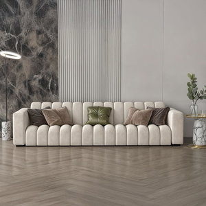 Modern Swedish wood sofa, 450x85x43 cm, velvet fabric - off-white product image