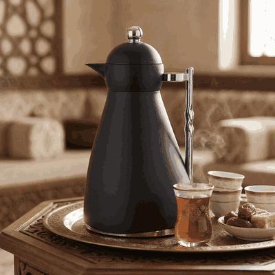 ترمس نور جلوري، 1 لتر، حافظة داخلية زجاج، ضغاط، يد فضي - أسود product image 2