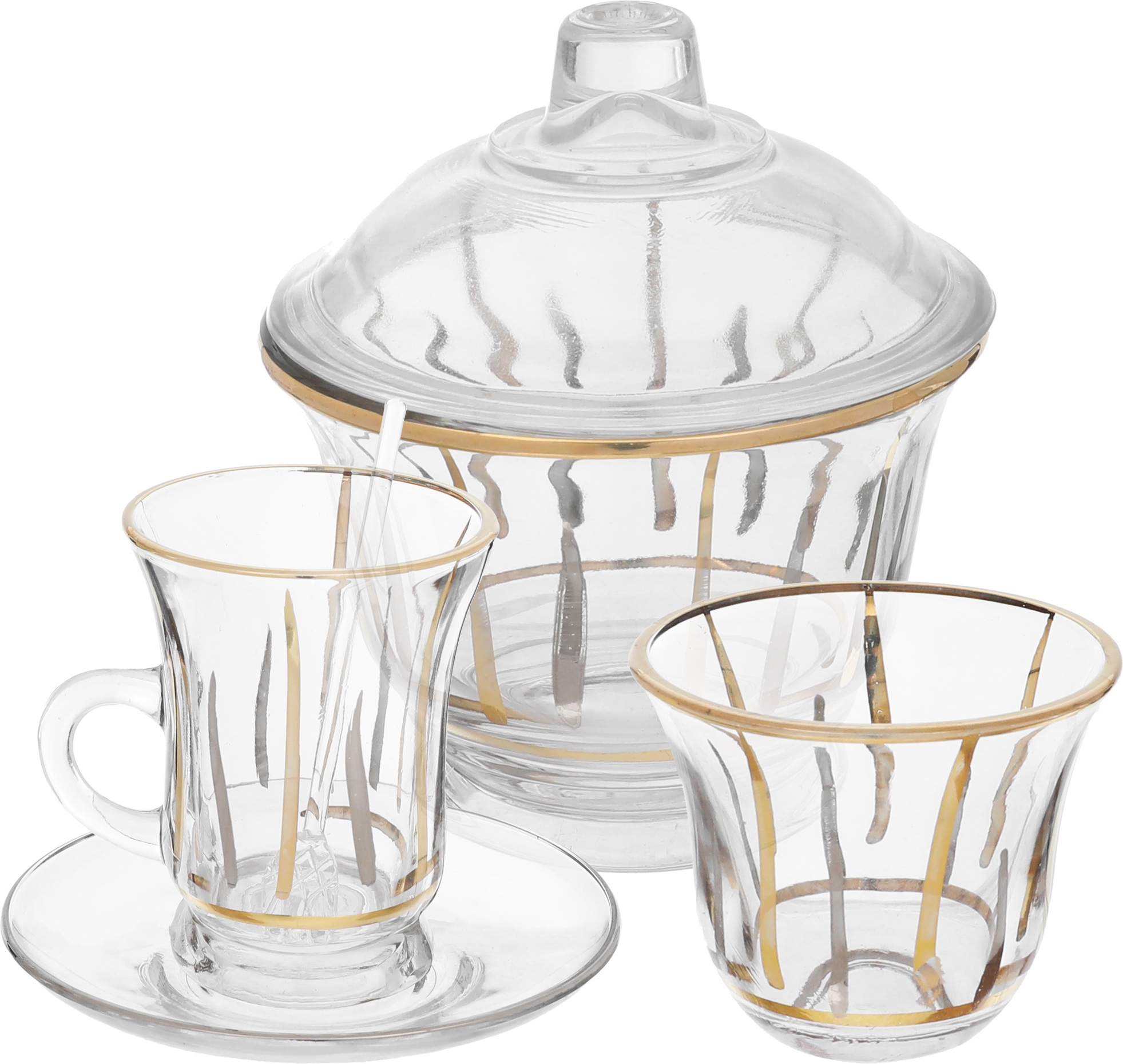 Al Saif Gallery Glass Tea And Coffee Set, 50 Pieces, Golden Pattern - Transparent product image 1