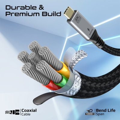 كابل USB4 بروميت باور بولت t5-80G، طول 1.2 متر، يدعم حتي قوة 240 واط، سرعة 80 جيجابت في الثانية - اسود product image 3