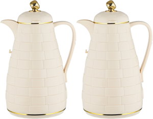 LALOZA Thermos Set, 2 Pieces, 1/1 L Each, Glass Inner Liner, Push Lid - Cream & Gold product image 2