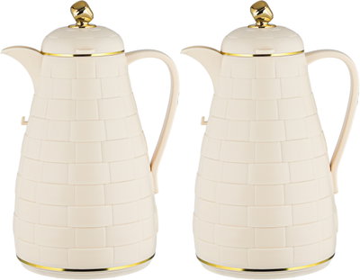 LALOZA Thermos Set, 2 Pieces, 1/1 L Each, Glass Inner Liner, Push Lid - Cream & Gold product image 2
