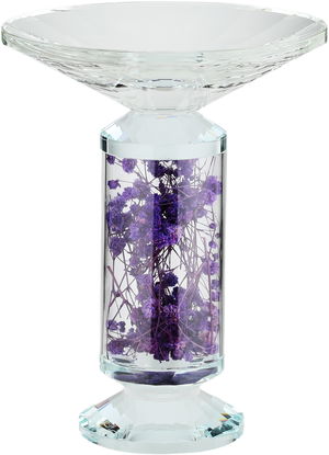 Al Saif Gallery Glass Serving Stand, Decorated With Mauve Flowers, Round, 15X15X20 Cm - Clear product image