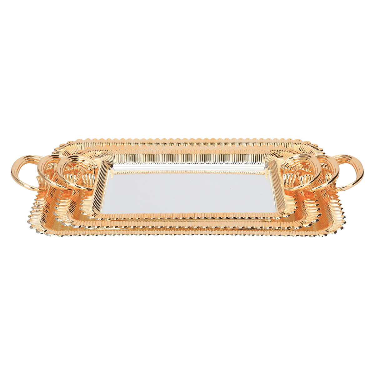 Steel sofas with gold handles and edges from Al Saif Gallery, 3 pieces - silver product image