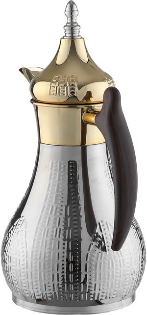 Al Saif Gallery Haila Thermos, 1.2 liters, wooden handle, steel inner case, steel outer case - silver gold product image 2