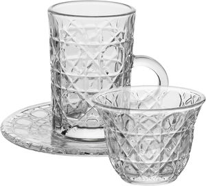 Glass serving set, 36 pieces, saucers, 12 cm, patterned - clear product image