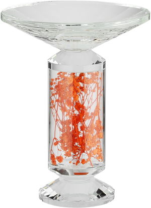 Al Saif Gallery Glass Serving Stand, Decorated With Orange Flowers, Round, 15X15X20 Cm - Clear product image