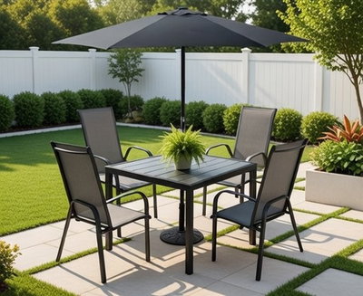 طاولة مظلية حديد ،100×100×75 سم، 4 كراسي - أسود product image 3