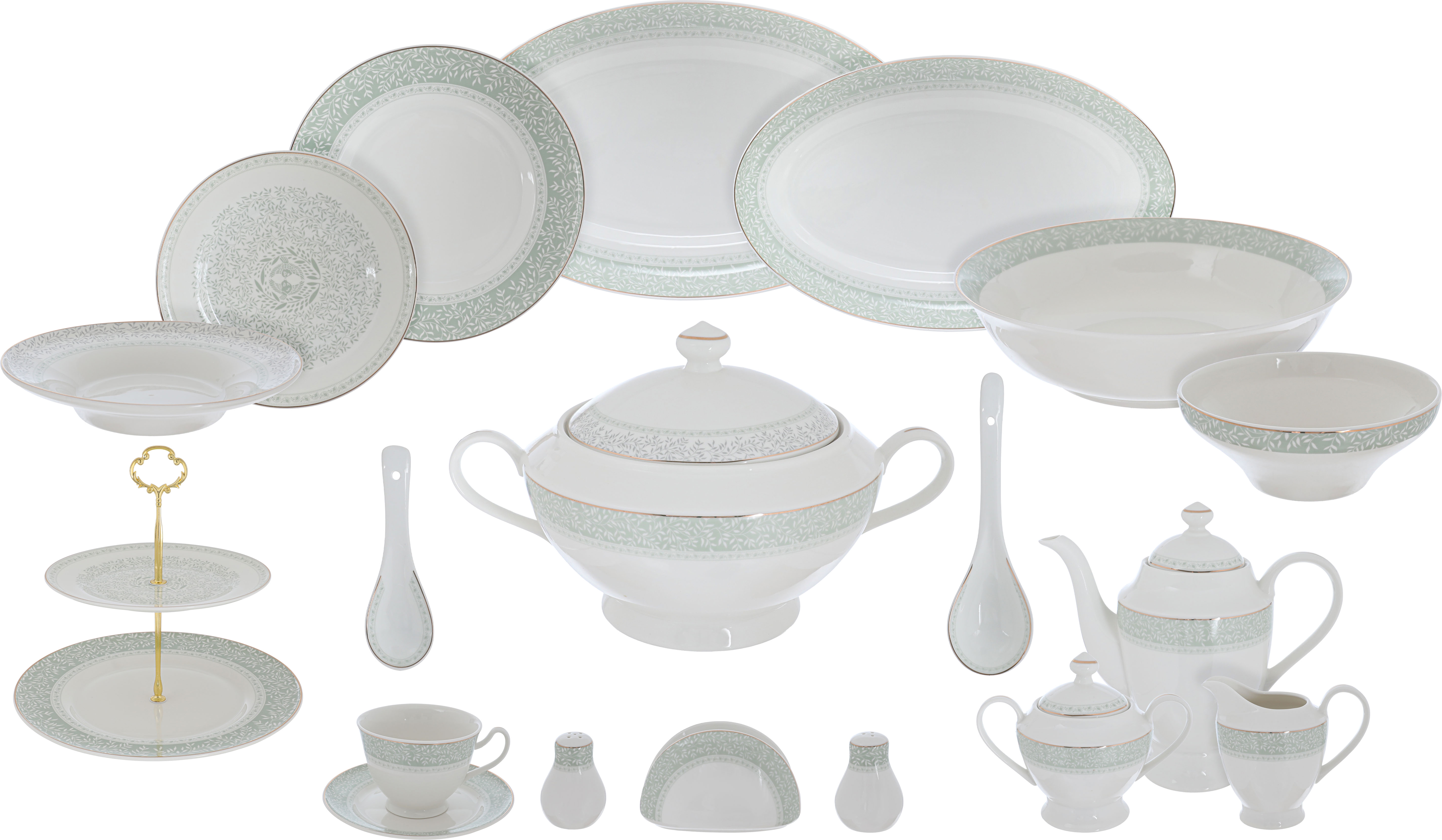 Victoria Al Saif Gallery porcelain dining set, 65 pieces, pattern - white green product image 1