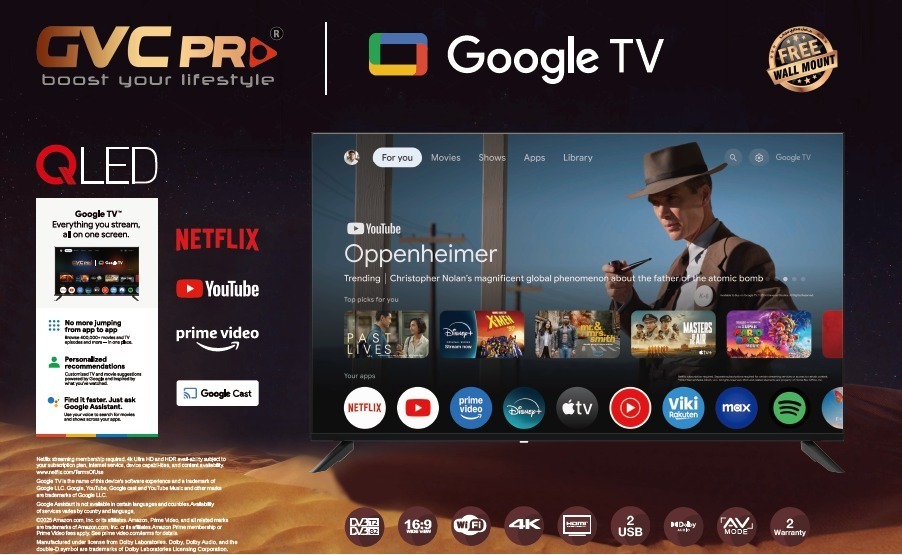 GVC Pro GVC-75GOG903 Smart TV, 75-inch, QLED, 4K UHD, Magic Mouse Remote, Google TV - Black product image 4