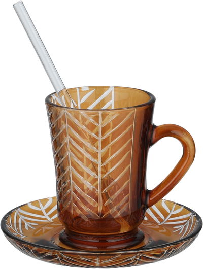 طقم تقديم بيالات فناجين سكرية زجاج السيف غاليري، 11 سم، 26 قطعة، مشجر - ذهبي شفاف product image 4