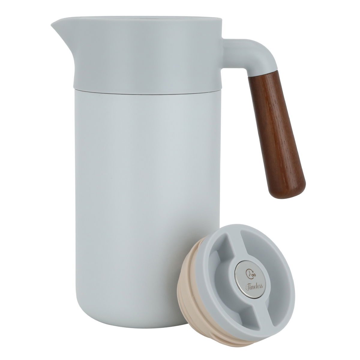 Timeless Tara Thermos, 1.2 litres, wooden handle, squeezer, steel inner container, steel outer shell - gray product image