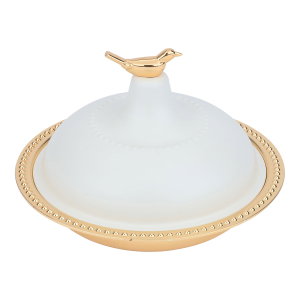 تمرية دائري بغطاء عصفور استيل السيف غاليري، 13x13x7 سم - ذهبي product image